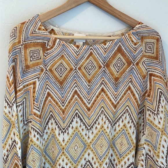 Chicos Sweater Sz 2 Medium Zigzag Ikat Melinda Pullover Linen Blend Lightweight - Picture 4 of 11